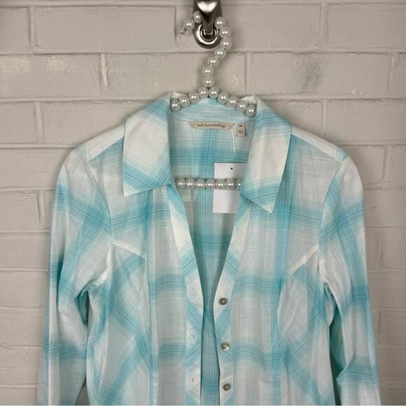 Soft Surroundings Lightweight Long Line Plaid Button Down Shirt Size XS - Picture 5 of 10